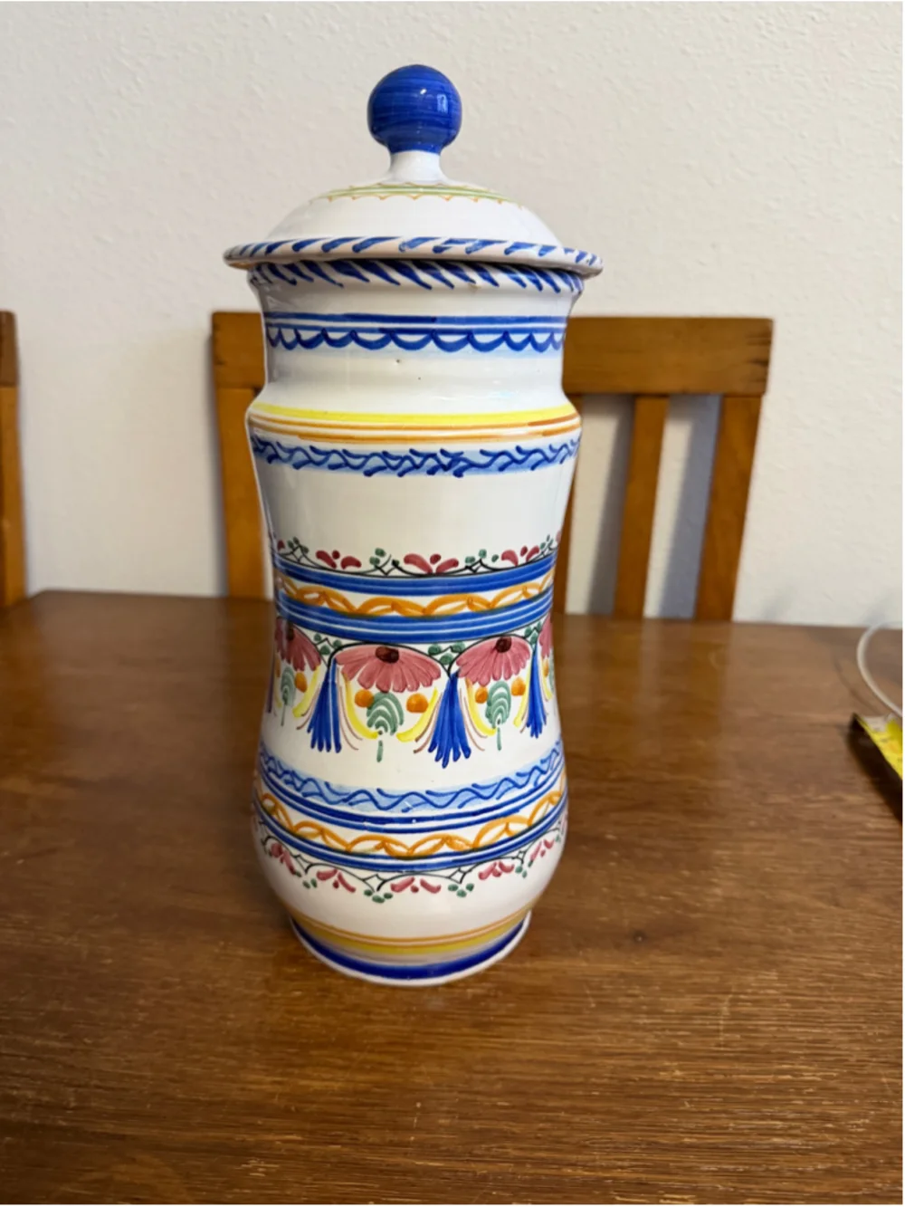 Vintage A.H. Puente Hand Painted Spanish Pottery Lidded Apothecary Jar Canister